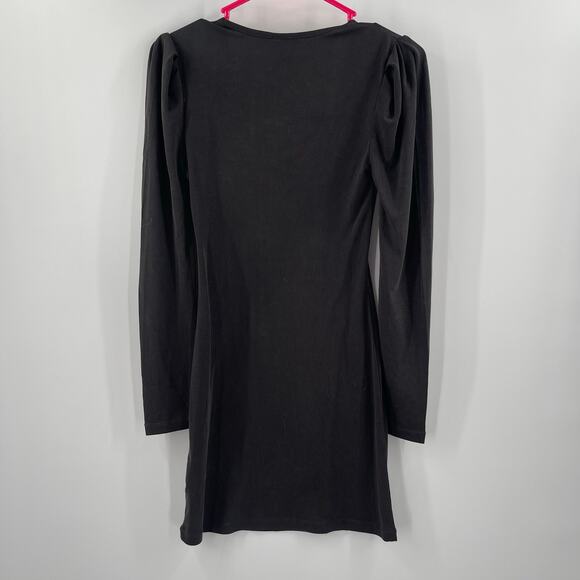 BOBI LOS ANGELES Dress Size Small Gray NWT Mini Long Sleeve Puff V-Neck Ribbed - Picture 2 of 11